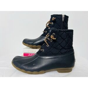Sperry Top Sider Saltwater Duck Kids Girls Rain Black Ankle Lace Up Zip Boots 4M